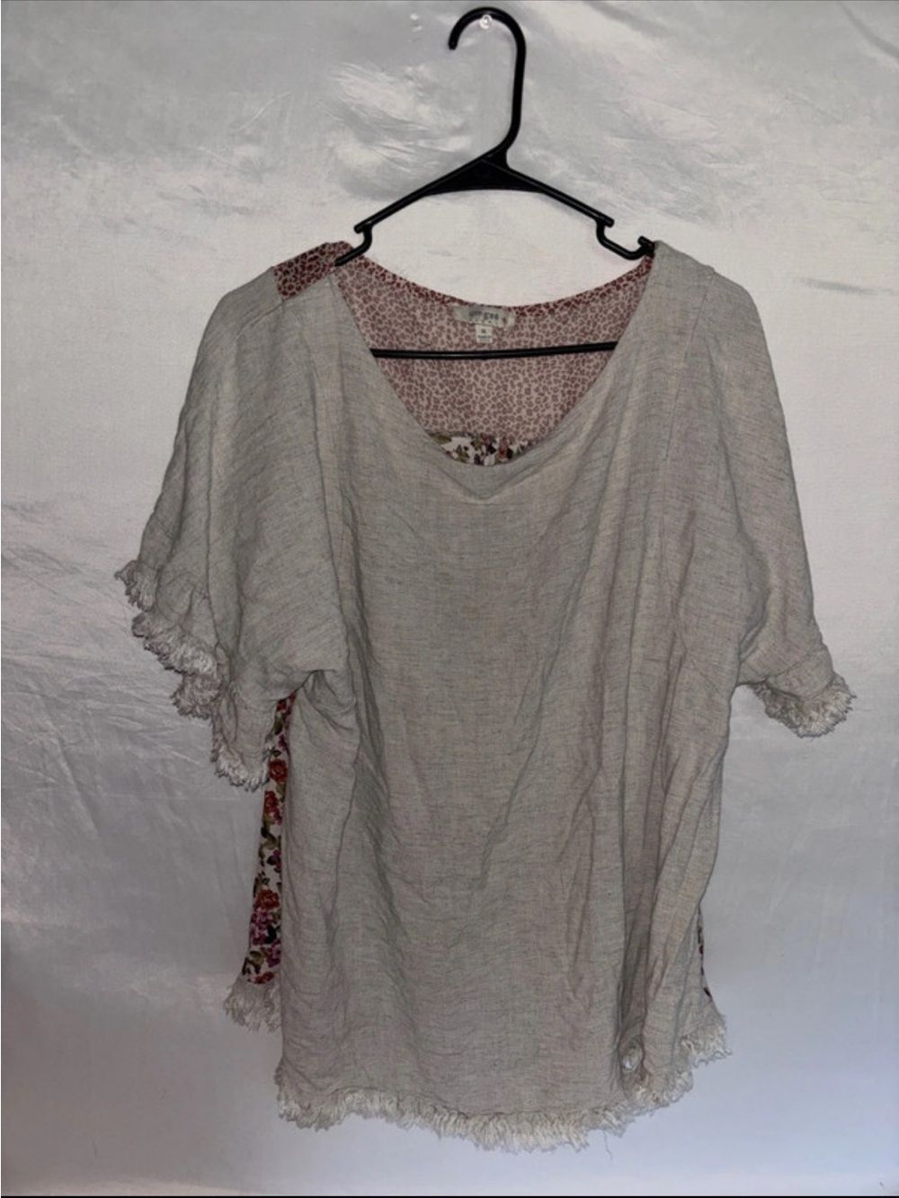 Umgee Cream Textured Short Sleeve Tunic with Fringe size xl